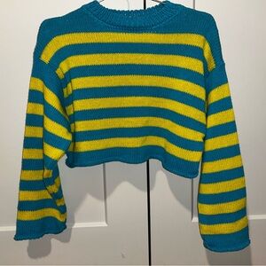 Zara Striped Blue and Yellow Cropped Sweater